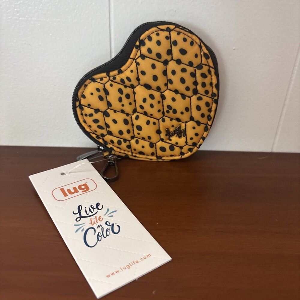 LUG Heart Shaped Coin Purse Leopard Print Black Yellow Key Chain Bag Charm